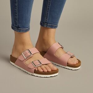 556- Birkenstock Arizona Big Buckle Sandals Pink Leather Size 36 EU / 5 US NWT